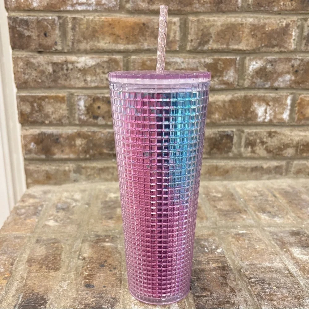 Starbucks 2021 Summer Pink & Blue Grid Kaleidoscope 24 Oz Tumbler
